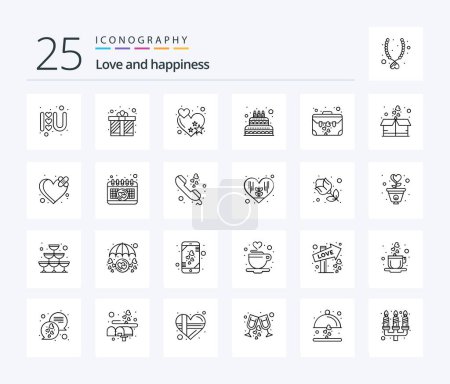 Illustration for Love 25 Line icon pack including case. bag. love. candle. love - Royalty Free Image