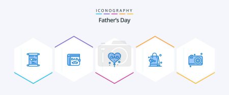 Illustration for Fathers Day 25 Blue icon pack including hand bag. father. dad. fathers day - Royalty Free Image