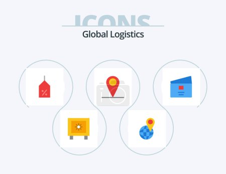 Illustration for Global Logistics Flat Icon Pack 5 Icon Design. debit. world. tag. pin. global - Royalty Free Image