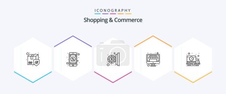Téléchargez les illustrations : Shopping And Commerce 25 Line icon pack including time. delivery. insert. shopping. shop - en licence libre de droit