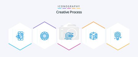 Illustration for Creative Process 25 Blue icon pack including . gear. target. bulb. creative - Royalty Free Image