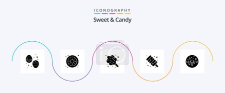 Téléchargez les illustrations : Sweet And Candy Glyph 5 Icon Pack Including doughnut. dessert. cotton candy. sweet. food - en licence libre de droit