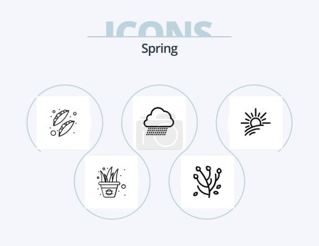 Ilustración de Spring Line Icon Pack 5 Icon Design. hand. pot. sky rain. grass. flowers - Imagen libre de derechos