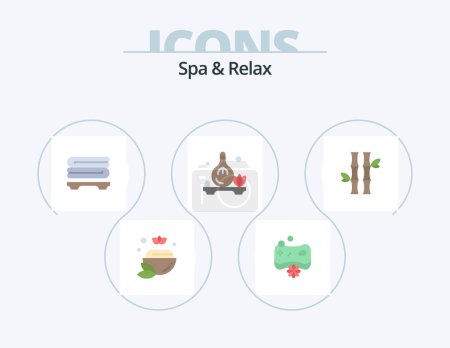 Illustration for Spa And Relax Flat Icon Pack 5 Icon Design. green. bamboo. spa. aroma. oil - Royalty Free Image