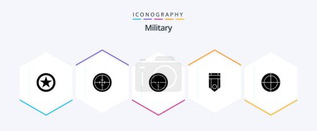 Illustration for Military 25 Glyph icon pack including military. bulls eye. soldier. stripe. one - Royalty Free Image