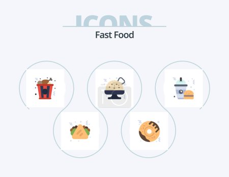 Téléchargez les illustrations : Fast Food Flat Icon Pack 5 Icon Design. . frappe. food. burger. fast food - en licence libre de droit