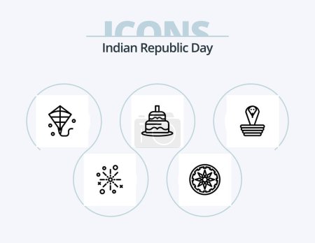 Illustration for Indian Republic Day Line Icon Pack 5 Icon Design. indian. sign. celebrate. flag. fireworks - Royalty Free Image