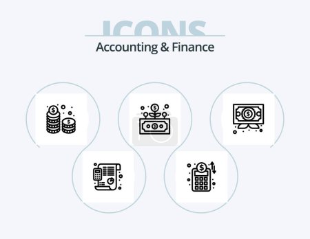Téléchargez les illustrations : Accounting And Finance Line Icon Pack 5 Icon Design. money. income. pie chart. analysis. screen - en licence libre de droit