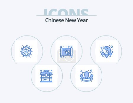 Téléchargez les illustrations : Chinese New Year Blue Icon Pack 5 Icon Design. yang. chinese. fire. year. new - en licence libre de droit