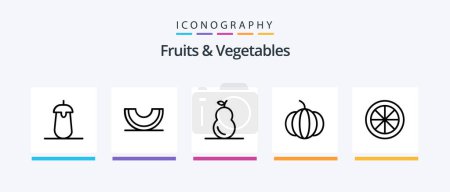 Téléchargez les illustrations : Fruits and Vegetables Line 5 Icon Pack Including food. delicious. peas. brinjal. lemon. Creative Icons Design - en licence libre de droit