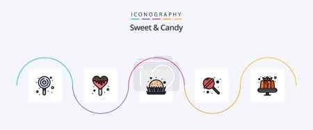 Téléchargez les illustrations : Sweet And Candy Line Filled Flat 5 Icon Pack Including food. cake. food. sweets. lollipop - en licence libre de droit