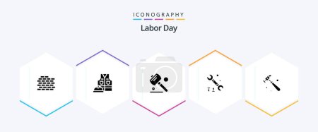 Illustration for Labor Day 25 Glyph icon pack including . options . labour. wrench . tools - Royalty Free Image
