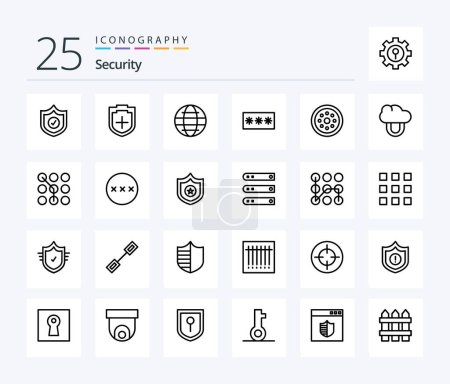 Téléchargez les illustrations : Security 25 Line icon pack including locked. pin. internet. password. key - en licence libre de droit