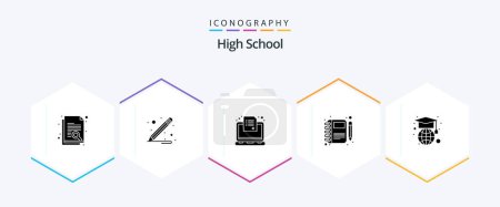 Illustration for High School 25 Glyph icon pack including geography. pen. online. notebook. moleskin - Royalty Free Image