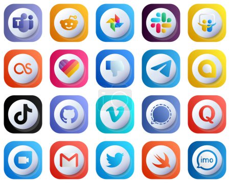 Illustration for 20 Cute 3D Gradient High Quality Social Media Icons such as china. douyin. dislike and tiktok icons. Professional and Customizable - Royalty Free Image