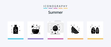 Illustration for Summer Glyph 5 Icon Pack Including summer. dessert. summer. summer. glass. Creative Icons Design - Royalty Free Image