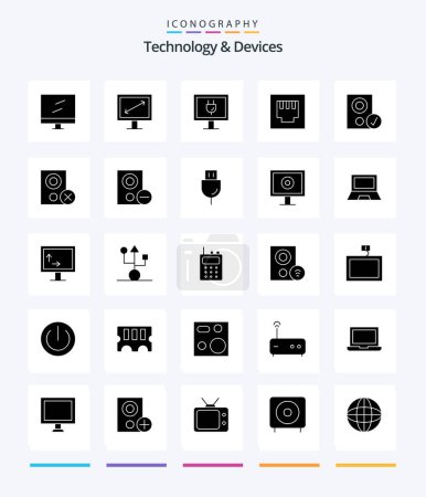 Téléchargez les illustrations : Creative Devices 25 Glyph Solid Black icon pack  Such As devices. speaker. tv. hardware. devices - en licence libre de droit