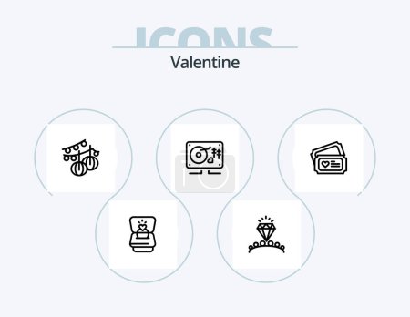 Ilustración de Valentine Line Icon Pack 5 Icon Design. tree. wedding. love. heart. music - Imagen libre de derechos