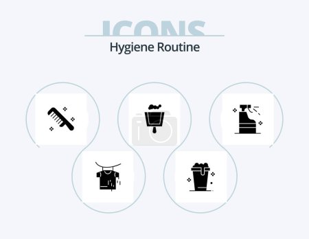 Ilustración de Hygiene Routine Glyph Icon Pack 5 Icon Design. product. cleaning. comb. spray. dustpan - Imagen libre de derechos