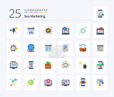 Illustration for Seo Marketing 25 Flat Color icon pack including seo. marketing. marketing. seo. marketing - Royalty Free Image