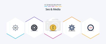 Illustration for Seo and Media 25 Flat icon pack including search. optimization. video. media. trademark - Royalty Free Image