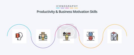 Téléchargez les illustrations : Productivity And Business Motivation Skills Line Filled Flat 5 Icon Pack Including think. strategy. work. plan. sandclock - en licence libre de droit