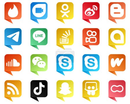 Ilustración de 20 High Quality Chat bubble style Social Media Icons such as kuaishou. stock. blog. question and line icons. Unique and high definition - Imagen libre de derechos