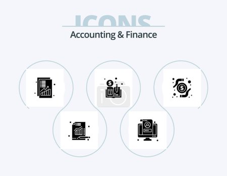 Ilustración de Accounting And Finance Glyph Icon Pack 5 Icon Design. card. distributed. profile. cryptocurrency. money - Imagen libre de derechos