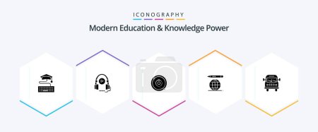 Illustration for Modern Education And Knowledge Power 25 Glyph icon pack including van . pencil. education globe. learning - Royalty Free Image