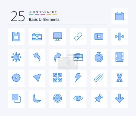 Téléchargez les illustrations : Basic Ui Elements 25 Blue Color icon pack including paly. metal. computer. pin. clip - en licence libre de droit