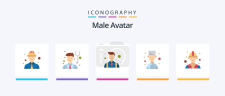 Illustration for Male Avatar Flat 5 Icon Pack Including . worker. entrepreneur. labour. cook. Creative Icons Design - Royalty Free Image