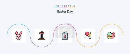 Téléchargez les illustrations : Easter Line Filled Flat 5 Icon Pack Including holidays. egg. egg. easter egg. easter - en licence libre de droit