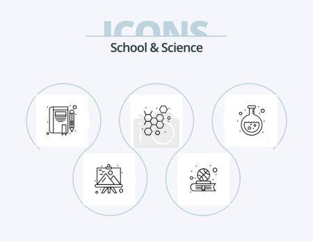Ilustración de School And Science Line Icon Pack 5 Icon Design. global. flask. gear. lab. chemistry - Imagen libre de derechos