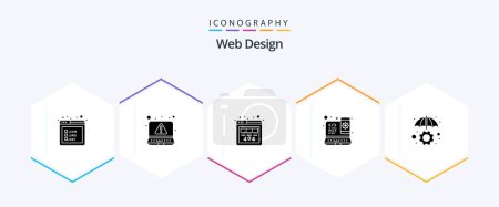 Illustration for Web Design 25 Glyph icon pack including development. protection. page. insurance. web - Royalty Free Image