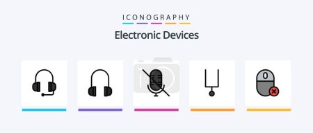 Illustration for Devices Line Filled 5 Icon Pack Including connected. music. add. center. hardware. Creative Icons Design - Royalty Free Image