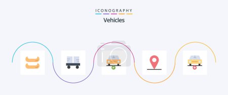 Téléchargez les illustrations : Vehicles Flat 5 Icon Pack Including plus. car. checked. add. location - en licence libre de droit