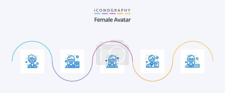 Téléchargez les illustrations : Female Avatar Blue 5 Icon Pack Including journalist. female. mathematician. avatar. analyst - en licence libre de droit