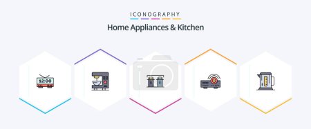 Téléchargez les illustrations : Home Appliances And Kitchen 25 FilledLine icon pack including coffee. service. salt. machine. presentation - en licence libre de droit