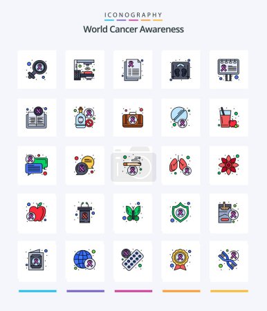 Illustration for Creative World Cancer Awareness 25 Line FIlled icon pack  Such As awareness. advertisement. report. machine. weight - Royalty Free Image