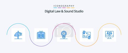 Ilustración de Digital Law And Sound Studio Blue 5 Icon Pack Including dividend. contibution. law. logo. genuine - Imagen libre de derechos