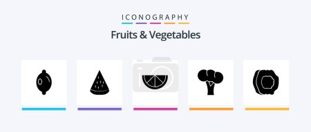 Téléchargez les illustrations : Fruits and Vegetables Glyph 5 Icon Pack Including fruits. food. fruit. apricot juice. vegetables. Creative Icons Design - en licence libre de droit