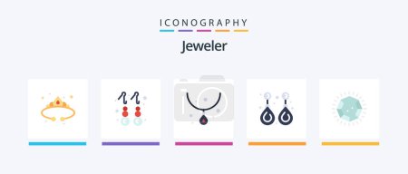 Ilustración de Jewellery Flat 5 Icon Pack Including valuable. gemstone. jewelry. fashion. necklace. Creative Icons Design - Imagen libre de derechos