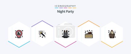 Téléchargez les illustrations : Night Party 25 FilledLine icon pack including cupcake. cake. cake. pizza. night - en licence libre de droit