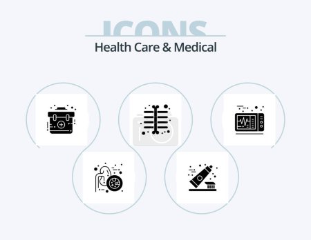 Ilustración de Health Care And Medical Glyph Icon Pack 5 Icon Design. medical. electrocardiogram. aid. skeleton xray. chest - Imagen libre de derechos
