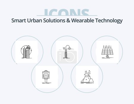 Téléchargez les illustrations : Smart Urban Solutions And Wearable Technology Line Icon Pack 5 Icon Design. wifi. lights. safety. lens. cyber - en licence libre de droit