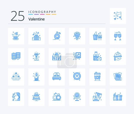 Ilustración de Valentine 25 Blue Color icon pack including wedding. bouquet. love. beauty. valentine - Imagen libre de derechos
