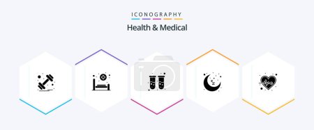 Illustration for Health And Medical 25 Glyph icon pack including heart. rest time. blood. sleep. moon - Royalty Free Image
