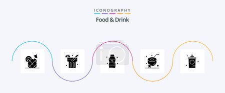 Téléchargez les illustrations : Food And Drink Glyph 5 Icon Pack Including drink. water. coconut. water - en licence libre de droit