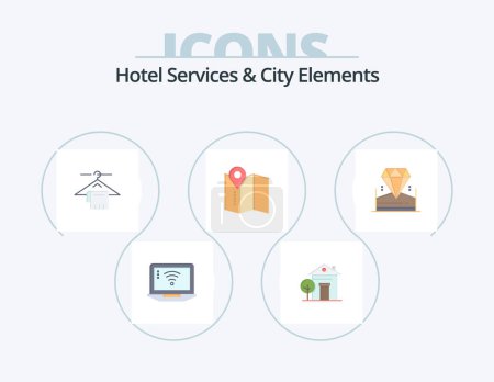 Ilustración de Hotel Services And City Elements Flat Icon Pack 5 Icon Design. jewel. brilliant. hanger. service. location - Imagen libre de derechos