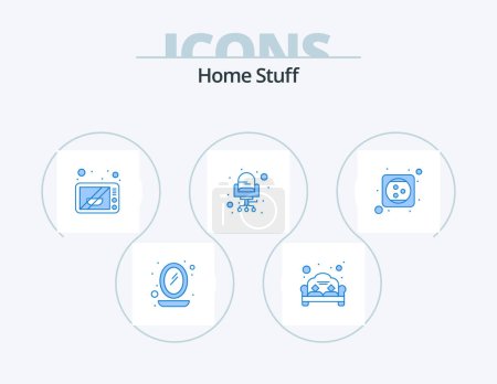 Téléchargez les illustrations : Home Stuff Blue Icon Pack 5 Icon Design. extension. sitting. electronics. seat. chair - en licence libre de droit